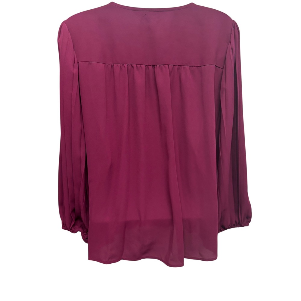 Nine West Womens Berry Magenta Pleated‎ Long Sleeve Button Front Blouse Size M - Picture 2 of 9